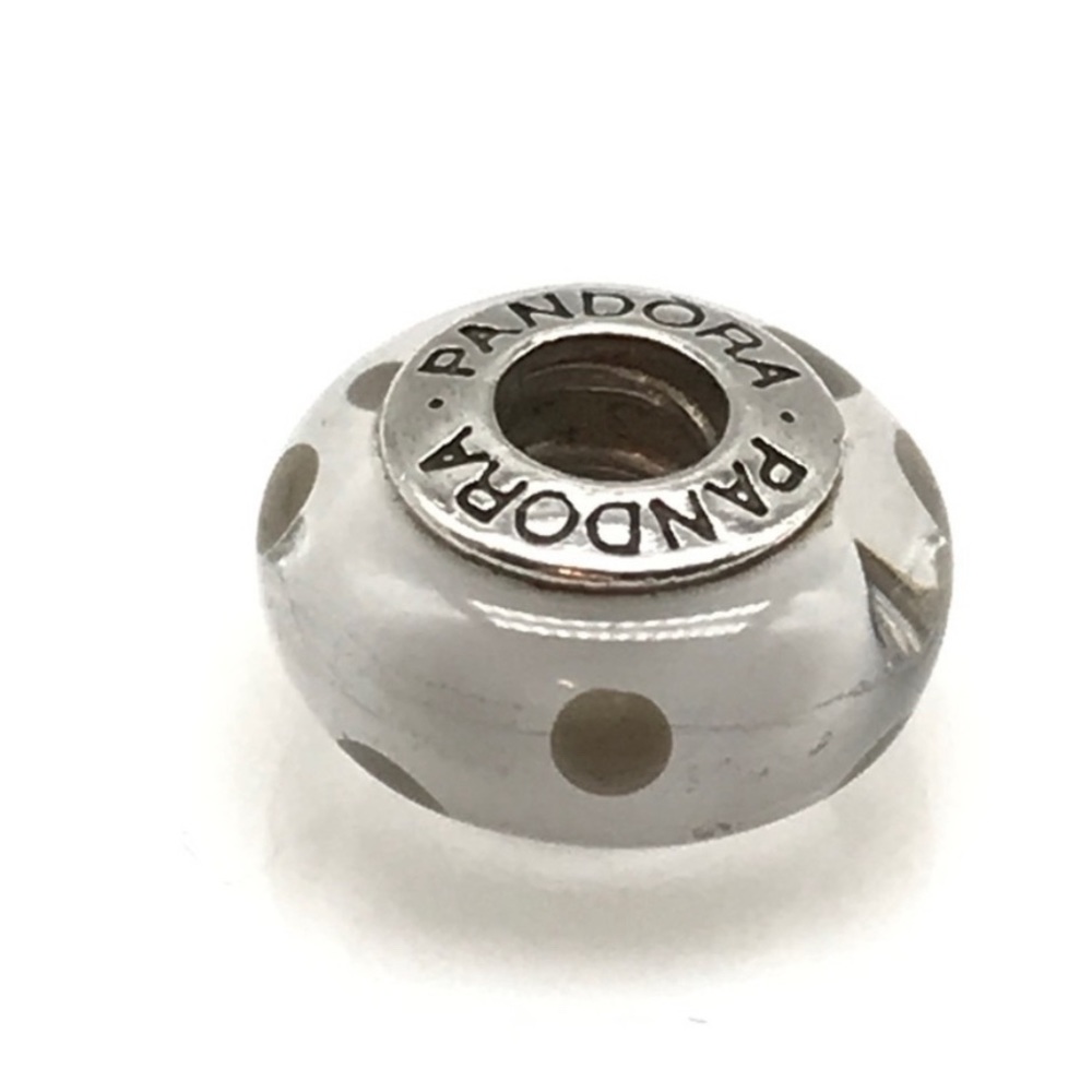 Pandora White Gray Polka Dot Murano Glass Charm